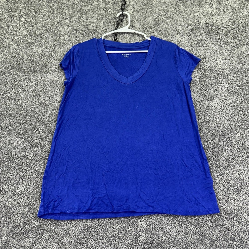 Merona Shirt Womens L Blue Short Sleeve V Neck Basic Soft Jersey Tee Casual